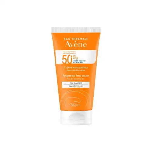 Avene Soins Solaire Cream Spf50+ Αντιηλιακη Κρεμα Προσώπου για Ξηρο Πολυ Δερμα