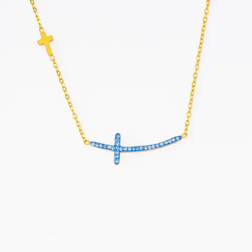 Σταυρός με Γαλάζιες Πέτρες - Επίχρυσος Power Of Symbol αξεσουάρ Κολιέ